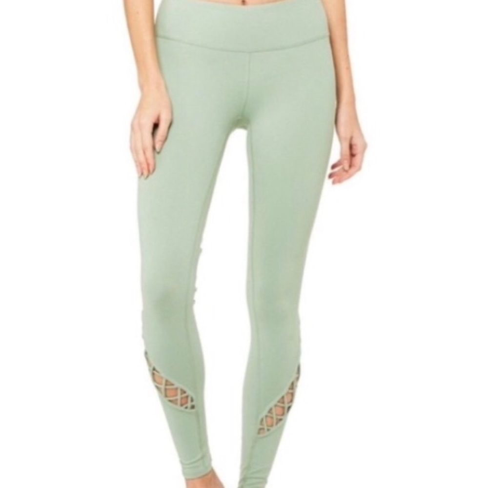 ALO Yoga Sage Green Lattice Hem Leggings